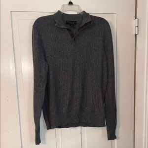 Bloomingdale's Men’s Charcoal Quarter Zip-Up Pullover Sweater Large Preppy